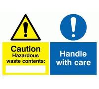 Viking Signs CN658-A3L-V "Caution Hazardous Waste Contents: Handle With Care" Sign, Vinyl/Sticker, 400 mm H x 300 mm W