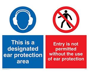 Viking Signs CP276-A3L-V "This Is A Designated Ear Protection Area, Entry Is Not Permitted Without The Use Of Ear Protection" Sign, Vinyl/Sticker, 400 mm H x 300 mm W