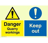 Viking Signs CU608-A6L-PV "Danger Quarry Workings, Keep Out" Sign, Photo luminescent Vinyl Sticker, 150 mm H x 100 mm W