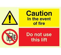 Viking Signs CV140-A4L-PV "Caution In The Event Of Fire, Do Not Use This Lift" Sign, Photo luminescent Vinyl Sticker, 300 mm H x 200 mm W