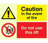 Viking Signs CV140-A5L-PV "Caution In The Event Of Fire, Do Not Use This Lift" Sign, Photo luminescent Vinyl Sticker, 200 mm H x 150 mm W