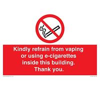 Viking Signs Kindly refrain from vaping or using e-cigarettes inside this building. Thank you. Sign - 300x200m..., Red/White