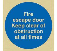 Viking Signs MA225-S40-G "Fire Escape Door Keep Clear Of Obstruction At All Times" Sign, Rigid Gold Plastic, 400 mm H x 400 mm W