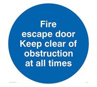 Viking Signs MA225-S40-V "Fire Escape Door Keep Clear Of Obstruction At All Times" Sign, Vinyl, 400 mm H x 400 mm W
