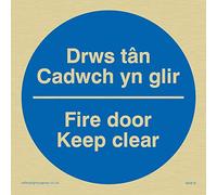 Viking Signs MA918-S85-G "Drws Tan Cadwch Yn Glir/Fire Door Keep Clear" Sign, Rigid Gold Plastic, 85 mm H x 85 mm W