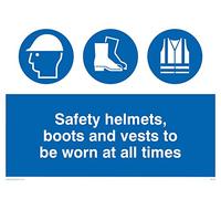 Viking Signs MC516-A3L-3M "Safety Helmets, Boots And Vests To Be Worn At All Times" Sign, 3 mm Plastic Rigid, 300 mm H x 400 mm W