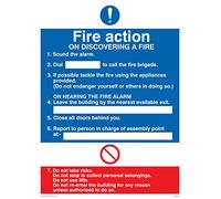 Viking Signs MF325-A5P-1M "Fire Action On Discovering A Fire" Sign, Plastic, 1 mm Semi-Rigid, 200 mm H x 150 mm W
