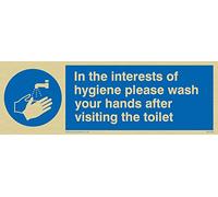 Viking Signs MH196-L15-GV "In The Interest Of Hygiene Please Wash Your Hands After Visiting The Toilet" Sign, Vinyl, Gold, 50 mm H x 150 mm W