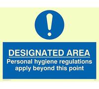 Viking Signs MH201-A5L-P "Designated Area Personal Hygiene Regulations Apply Beyond This Point" Sign, Semi-Rigid Photo luminescent Plastic, 150 mm H x 200 mm W