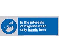 Viking Signs MH209-L15-S "In The Interests Of Hygiene Wash Only Hands Here" Sign, Rigid Silver Plastic, 50 mm x 150 mm