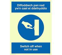 Viking Signs MV928-A5P-PV "Diffoddwch Pan Nad Yw'n Cael Ei ddefnyddio Switch Off When Not In Use" Sign, Sticker, Photoluminescent, 200 mm H x 150 mm W