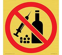 Viking Signs P908 Prohibition: No alcohol or drugs Sign - 150x150mm - S15, Red/White