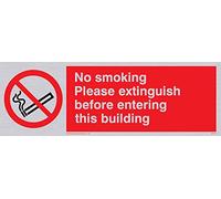 Viking Signs PS18-L15-SV "No Smoking Please Extinguish Before Entering This Building" Sign, Silver Vinyl, 50 mm H x 150 mm W