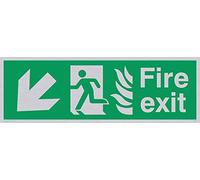 Viking Signs SG697-L31-SV "Fire Exit" Running Man Left Angel Down Arrow Sign, Silver Vinyl, 100 mm H x 300 mm W