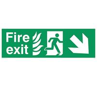 Viking Signs SG699-L41-1M "Fire Exit" Running Man Right Angel Down Arrow Sign, 1 mm Semi-Rigid Plastic, 150 mm H x 450 mm W