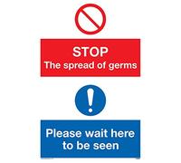 Viking Signs STOP germs PLEASE wait here to be seen sign - Vinyl/Sticker