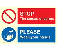 Viking Signs STOP germs PLEASE wash your hands sign - Vinyl Photoluminescent sticker