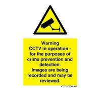 Viking Signs Warning CCTV in operation - for the purposes of crime prevention and detection. Images are being,Yellow/White