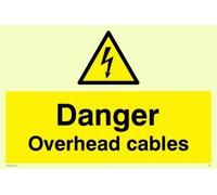 Viking Signs WE73-A6L-PV "Danger Overhead Cables" Sign, Photoluminescent Sticker, 100 mm H x 150 mm W