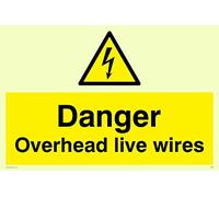 Viking Signs WE95-A4L-PV "Danger Overhead Live Wires" Sign, Photoluminescent Sticker, 200 mm H x 300 mm W
