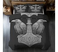 Viking Single Duvet Cover Set - 2 Pcs Raven Hammer Bedding Set Reversible Soft Microfibre Quilt Covers & 1 Pillowcase with Zipper Closure GS*25