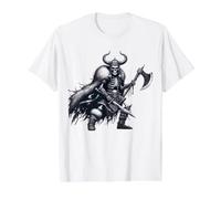 Viking Skeleton Warrior Valhalla Skull Axe Cool Dark Gothic Value Graphic T-Shirt, Men, White, M