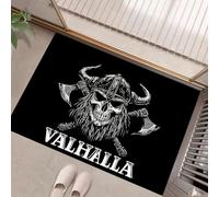 Viking Skull Door Mats 40 X 60 Cm, Simple Hand-Paintedwashable Indoor Doormat Non-Slip, Dirt Trapper Front Door Mat Inside, Super Absorbent Entrance Rug For Entryway, Pets Dogs Pure Black