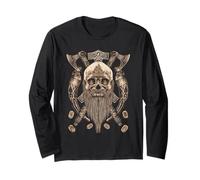Viking Skull with Beard - Viking Axe - Viking Drinking Horn Long Sleeve T-Shirt
