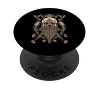 Viking Skull with Beard - Viking Axe - Viking Drinking Horn PopSockets Adhesive PopGrip