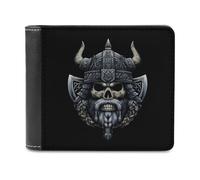 Viking Skull with Helmet Slim Bifold Wallet for Men