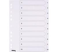 Viking Standard 1 to 10 Numerical Dividers A4 White 10 Part 170 gsm Manila 11 Holes