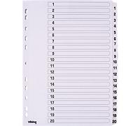 Viking Standard 1 to 20 Numerical Dividers A4 White 20 Part Cardboard 11 Holes