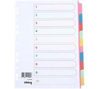 Viking Standard Blank Dividers A4 Assorted 10 Part 160 gsm Cardboard 11 Holes 10 Sheets