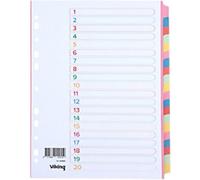 Viking Standard Blank Dividers A4 Assorted 20 Part 175 gsm Cardboard 11 Holes 20 Sheets