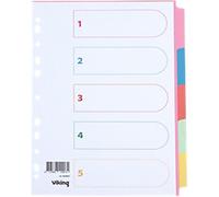 Viking Standard Blank Dividers A4 Assorted 5 Part 175 gsm Cardboard 11 Holes 5 Sheets