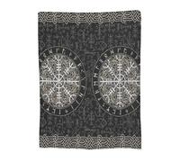 Viking Symbol Compass Flannel Blanket,Nordic Pagan Rune Blanket,Washable,camping Trips, Available Various Sizes,Gift