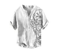 Viking T-Shirt Men's Compass Viking Shirt Oversized Tee Shirts Classic Streetwear Celtic Vegvisir Sports Shirt with Overcut Shoulders Training Shirt Long Tops, White (white 2), XXL