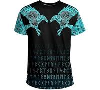 Viking T-Shirt Short Sleeve, Nordic Men's 3D Printed Crow Vegvisir Novelty Harajuku Summer Casual Sports T-Shirt(Color:7,Size:3XL)