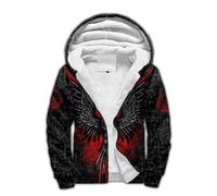Viking Tattoo Odin Raven Amulet Hooded Cloak Full Zip Hoodies Warm Thickened Cashmere Coat Casual Horn Buckle Parka(Raven tattoo hoodie,S)
