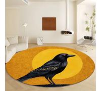 Viking Theme Animal Crow Round Area Rugs 60 cm, Washable Short Pile Area Rugs - Yellow Print Soft Non Slip Carpets Easy Care for Living Room Bedroom Dining Room Nursery Office