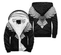 Viking Thick Hoodie Nordic Myth Raven Graphic Hoodies Warm Couple Hoodie Thick Fleece Lined Hoodie Zip Up Jacket(Black,XL)