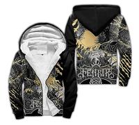 Viking Thick Hoodie Nordic Myth Raven Graphic Hoodies Warm Couple Hoodie Thick Fleece Lined Hoodie Zip Up Jacket(Yellow,4XL)