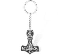 Viking Thor Hammer Keychain Stainless Steel Norse Mjolnir Keyring Nordic Vintage Pagan Amulet Jewelry (silver2)