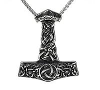 Viking Thor's Hammer Axe Pendant - Mjolnir with Celtic Knot Triquetra Necklace - Handmade Pagan Nordic Jewellery for Men and Women (Color : Silver, Size : 60cm)