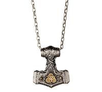 Viking Thor's Hammer Necklace Two Tone 925 Sterling Silver Mjolnir Pendant with Air Element Norse Mythology Jewelry for Men Women 60cm Chain