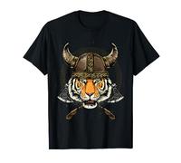 Viking Tiger with Viking Helmet Mjolnir Axes T-Shirt