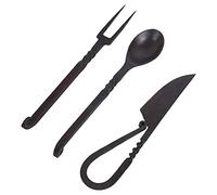 Viking Traders Hand-Forged Blacksmith Medieval Dining Hall Eating/Feasting Utensils Set of 3 Piece Functional Fork Knife and Spoon Medieval Eating Set, with Genuine Leather Pouch for Easy Carrying.
