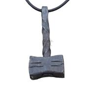 Viking Traders Viking Twisted Hammer Pendent | Hunting Tool Pendant | Hand Made | Necklace With Strong Brown Leather Cord | Hand Forged Iron Pendent - Black