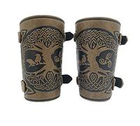 Viking Tree of Life Bracers Medieval Arm Guards Yggdrasil World Tree Leather Bracers Medieval Leather Wristbands Gauntlet Viking Accessories for Men Halloween LARP Archery Gladiator (Khaki)