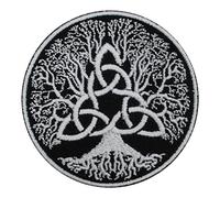 Viking Tree of Life Trinity Knot Black Embroidered Iron on Sew on Patch Badge for Clothes etc. 7cm